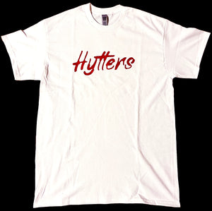 White shirt with red hot sale logo